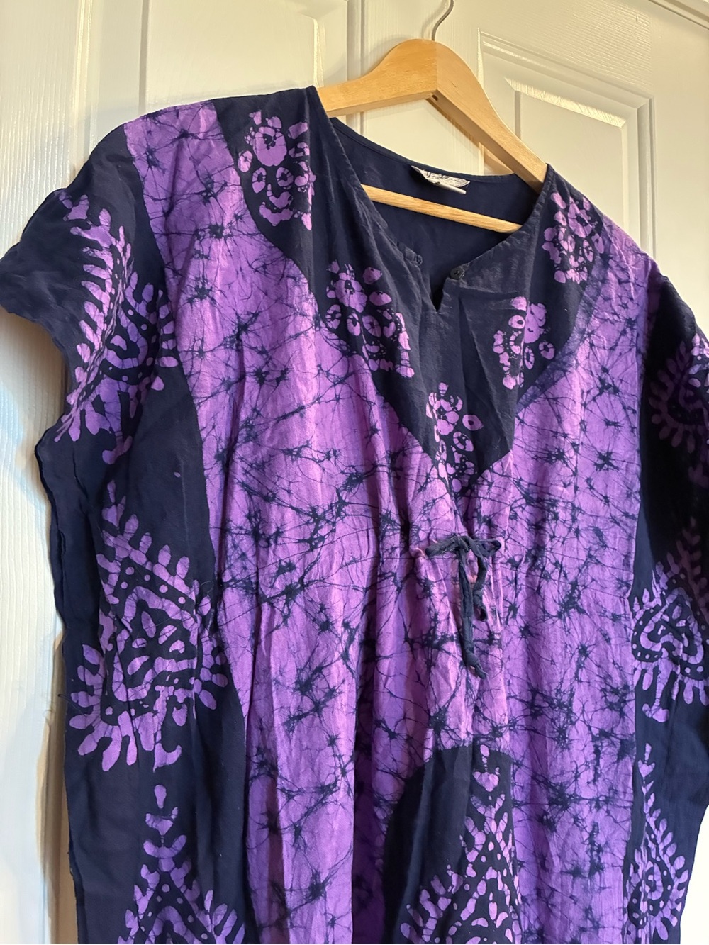 Purple Tie-Dye Maxi Dress with V-Neck and Empire Waist Tie Beach Coverup